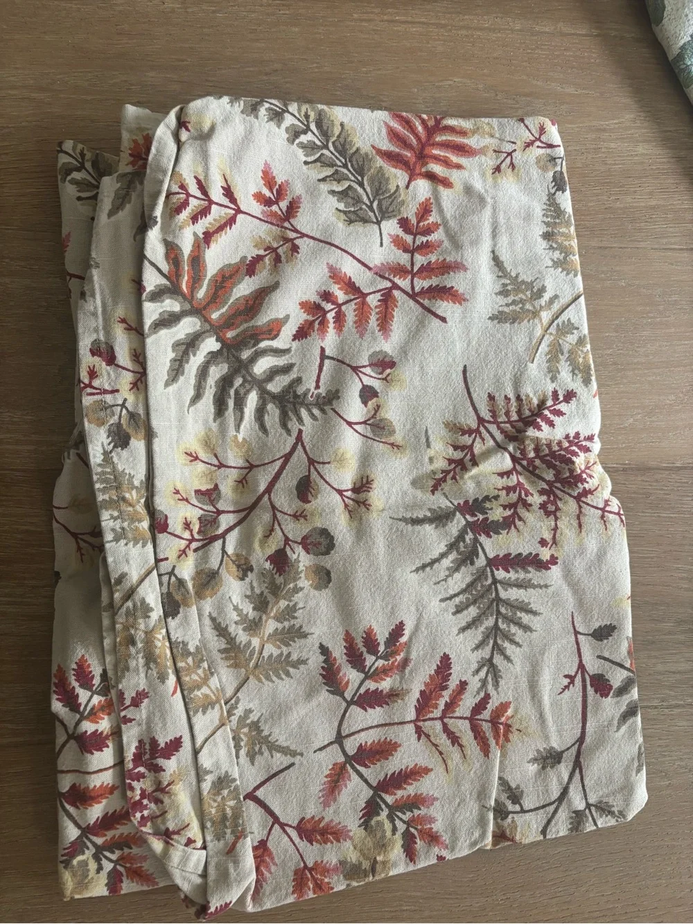 Threshold Cream Tablecloth with Red, Orange and Brown Leaf Print